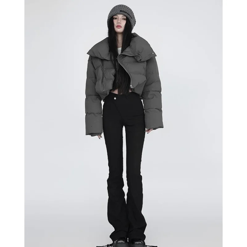 Grey Down Jacket Womens Coat Black Fashion American Street Clothing Y2K Style Duck Down Womens Winter Short Coat 241009