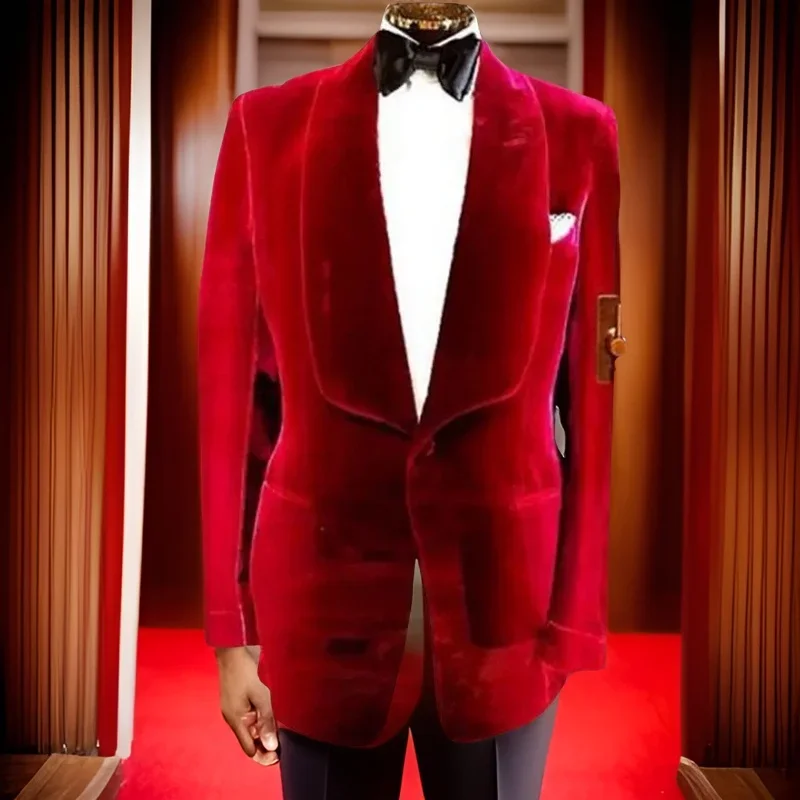 Wedding Formal Suits For Men Prom 2 Pcs Groom Tuxedo Wedding Slim Fit Italian Style Velvet Smoking Jacket With Black Pants 2024