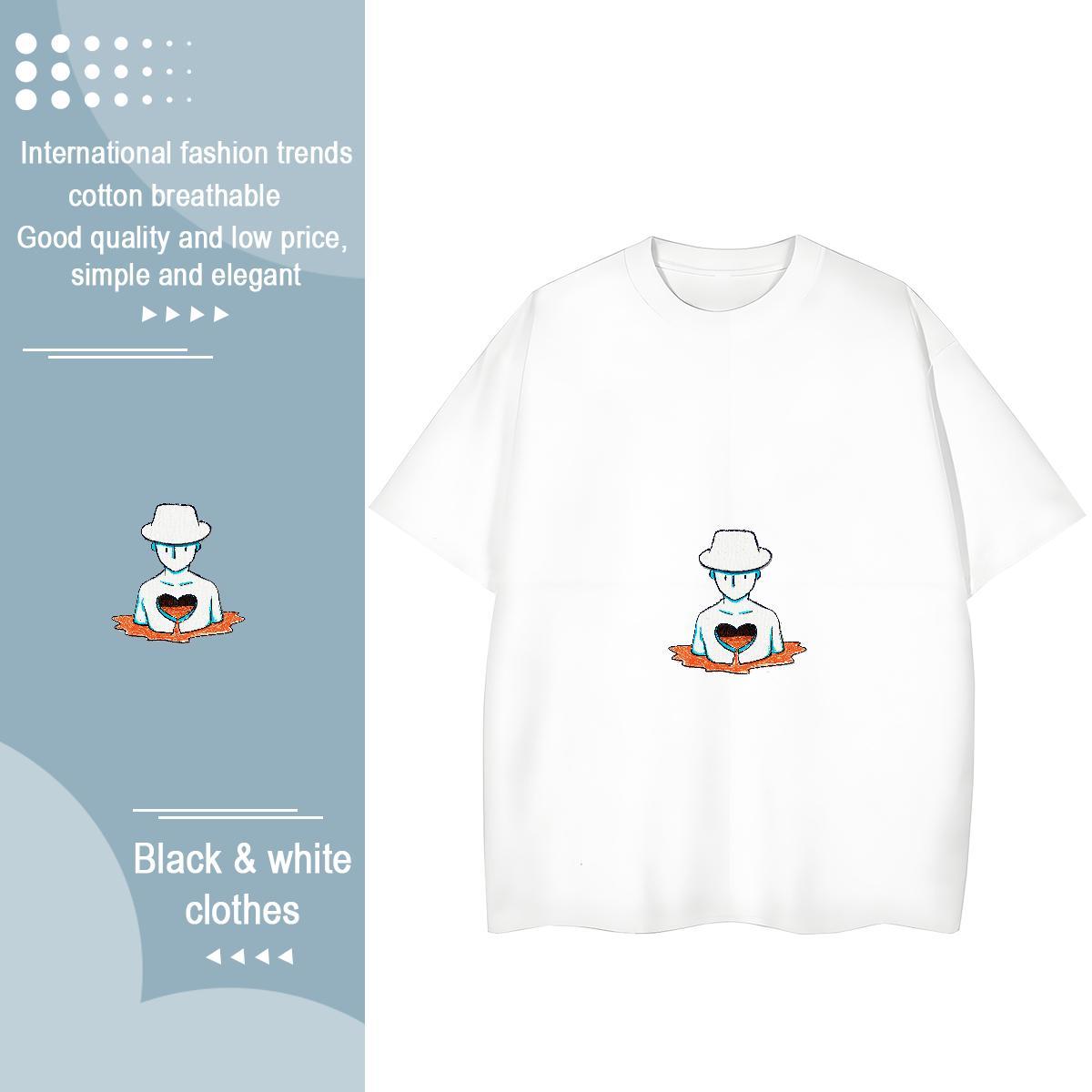 2024 DIY T Shirts Women 230g Cotton Crew Neck Breathable Daily Wear portrait Woman Tshirt Loose Anime Print Clothes Shirt