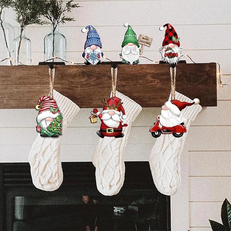 Christmas Tree Ornaments Wooden Gnome Hanging Decorations, Santa Elf Crafts Xmas Party Supplies, Set of 3