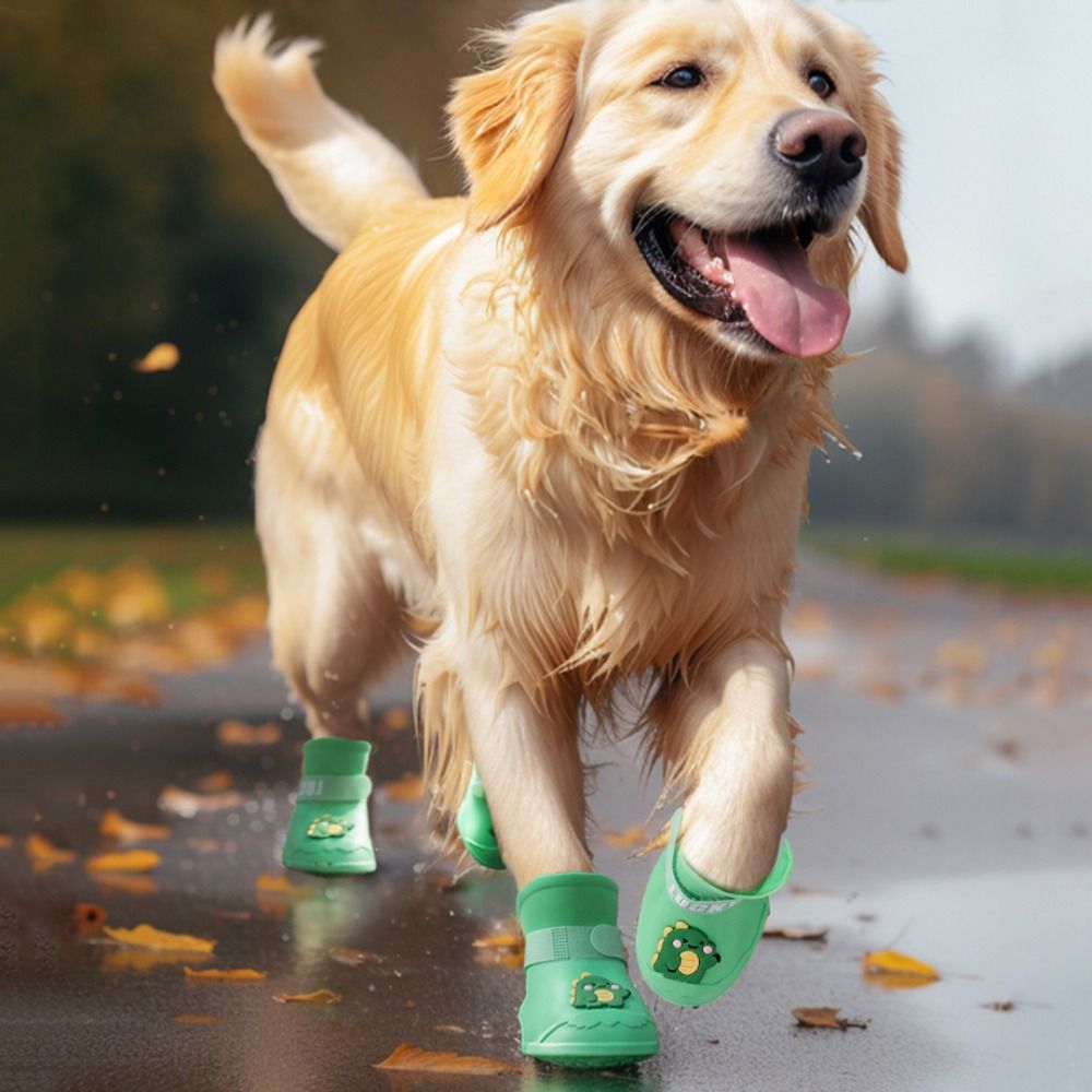4pcs/set Anti-slip Pet Rainshoe Cartoon Waterproof Outdoor Footwear Socks Dog Ankle Boots Pet Silicone Boot
