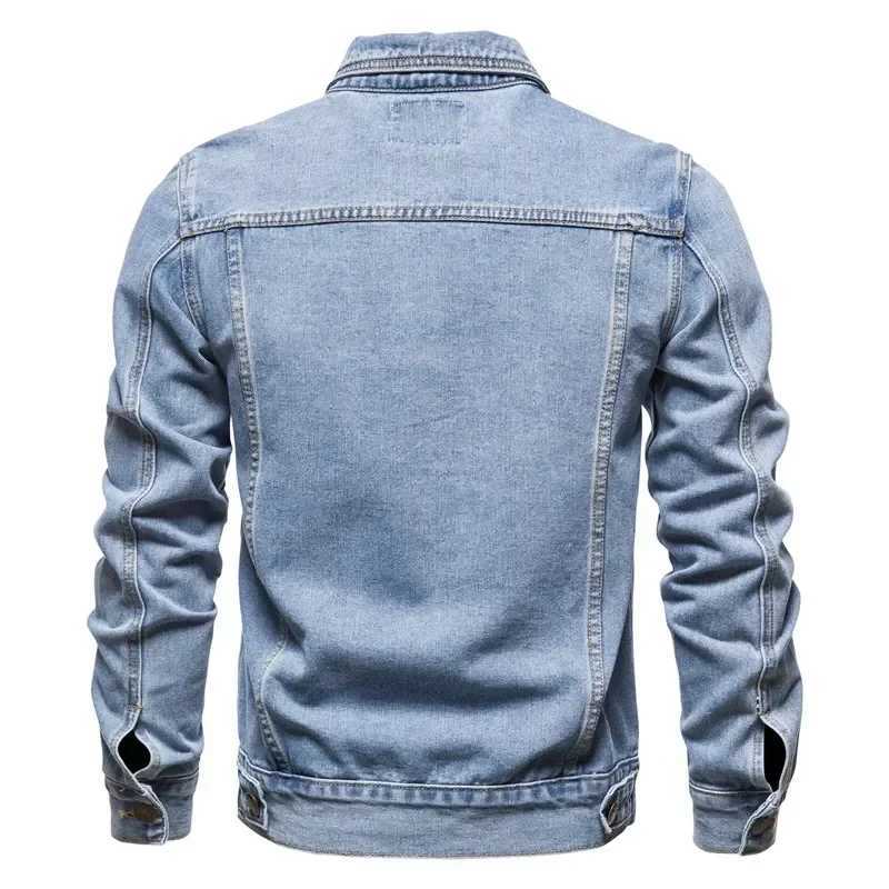 Denim jacket mens fashion motorcycle jeans mens leather cover ultra-fine cotton casual black denim jacket mens jacket W241011