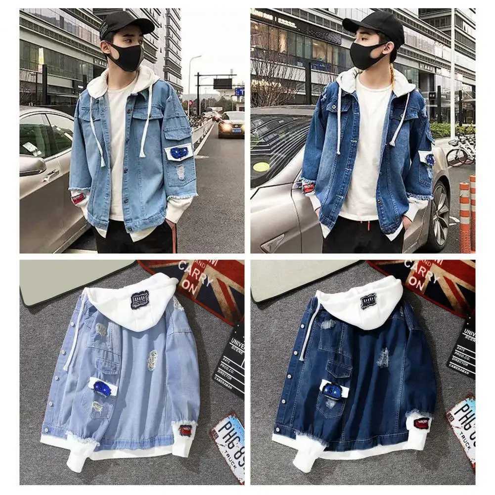 Fashion denim jacket mens jacket Contrast Color Daily Wear Relaxed Fit single corset jacket W241011