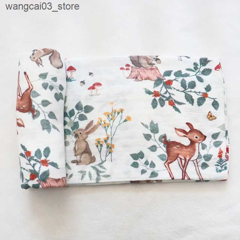 Blankets Swaddling Bamboo Cotton Baby Blanket Animal Print Baby Muslin Swaddle Blanket Soft New Born Baby Bedding Receiving Wrap L240910