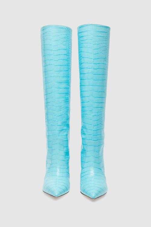 Green Crocodile Pattern Fashion Boots Sleeve Long Women Boots Leather Thin High Heel Martin Boots Pointed Large Straight Boots Knight Womens Boot 2408