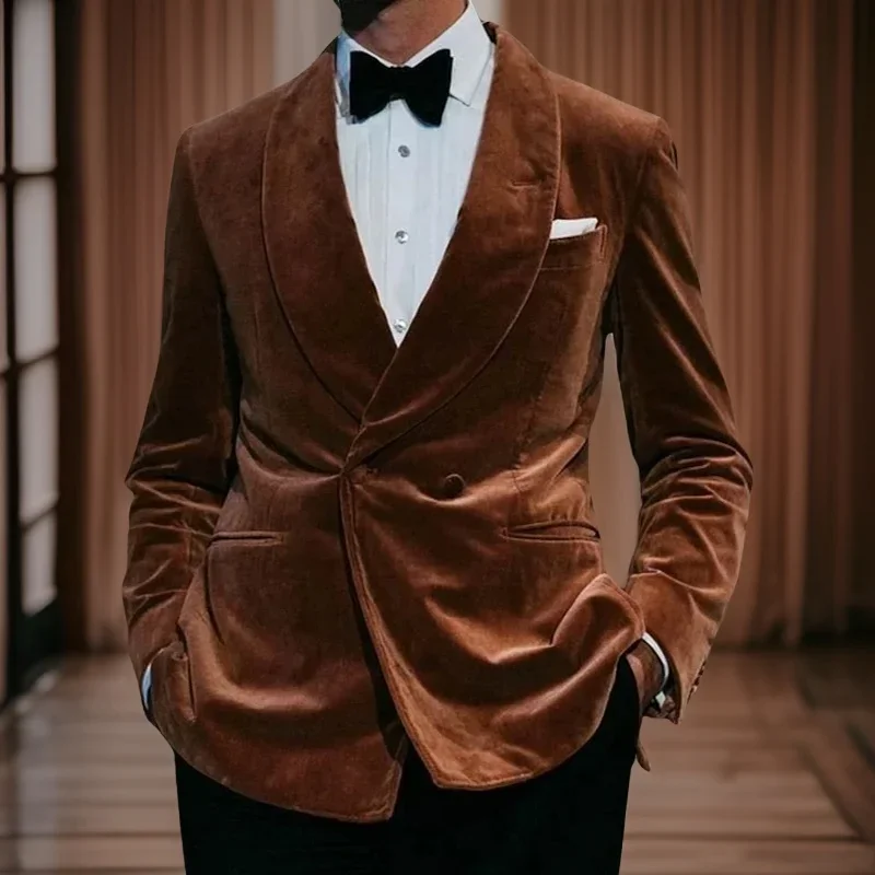 Slim Fit Men Suits Double Breasted Formal Wedding Tuxedo Custom Groom 2 Pcs Male Fashion Smoking Velvet Jacket With Pants 2024