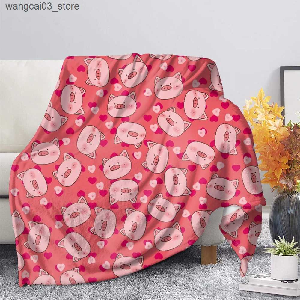 Blankets Swaddling Cute Pig Pink Fleece Blanket Warm Bedroom Throw Blanket on Bed Sofa Bedding Travel Sherpa Blankets for Adult Kids Girls Quilt L2409