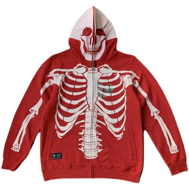 Y2k Fashion Zipper Hoodie Halloween Skeleton Theme Zipper Hoodie Oversized Sportswear Punk Harajuku Sportswear Oversized Top 241011