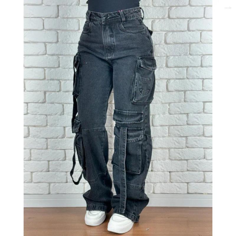 Women's Jeans Cargo Pants Women Street Fashion Vintage Washed Distressed High Waisted Woman Casual Wide Leg Baggy