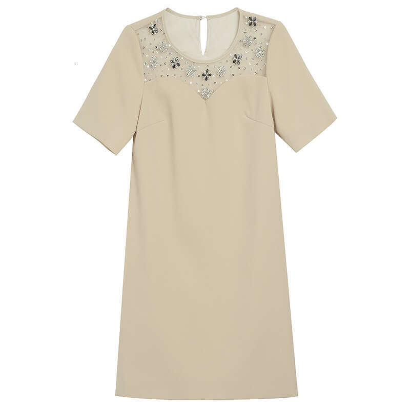 petite dress 2024 new womens summer pink nail diamond cover belly slimming A-line skirt short