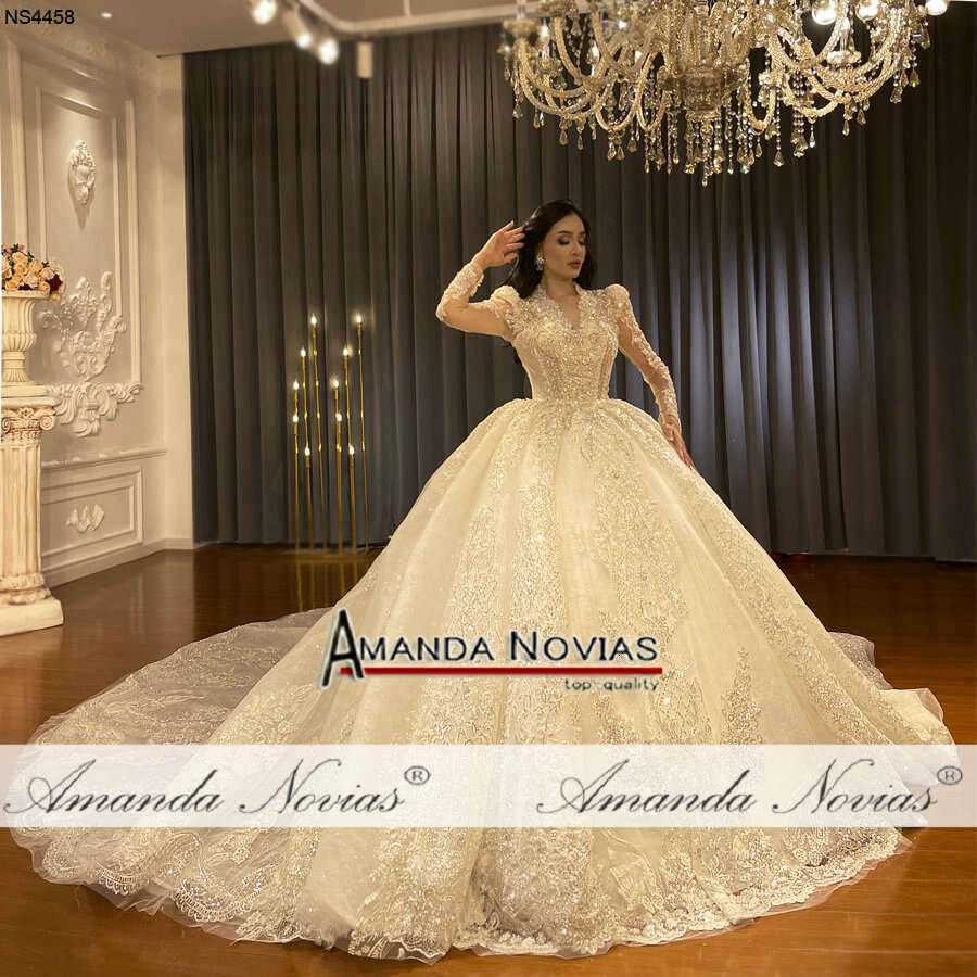 Custom Made Long Sleeve Lace V-necke Wedding Dress