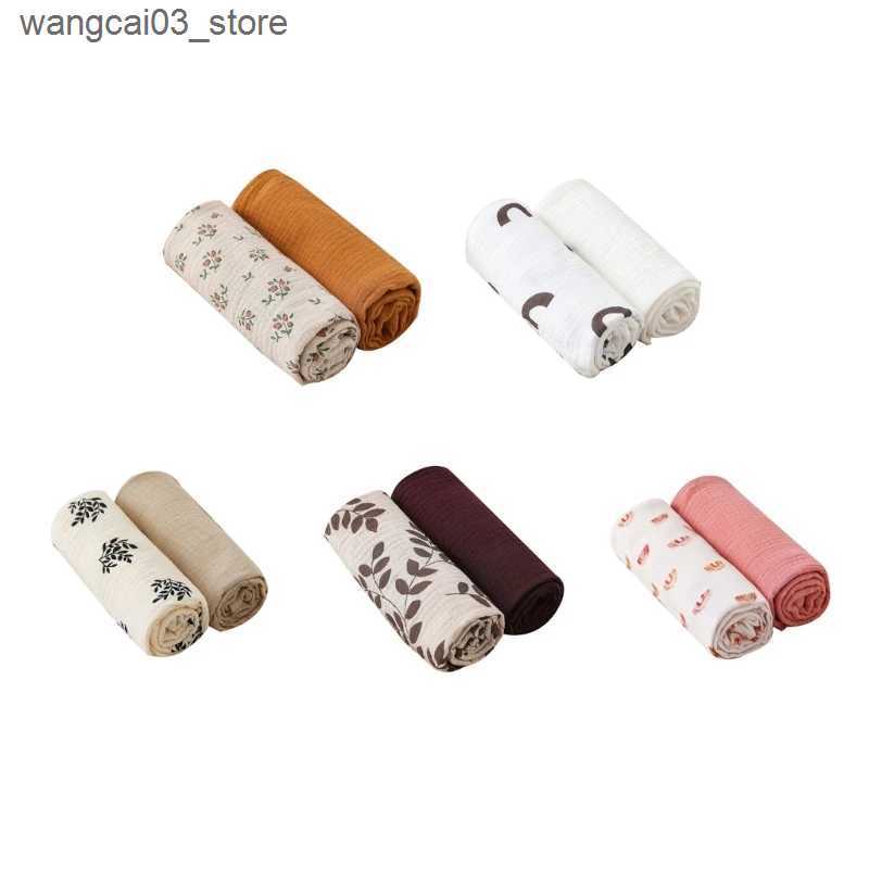 Blankets Swaddling 2pcs/set Cotton Swaddle Blanket Baby Blanket Floral Print Muslin Diaper Swaddle New Born Crinkle Fabric Baby Born Stroller Cover L2