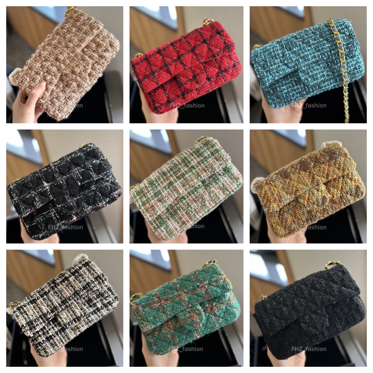 luxury designer bag classic flap bag shoulder bag tweed bag quilted rough wool vintagebag flap swivel lock metal chain bag designer ladies handbag high quality