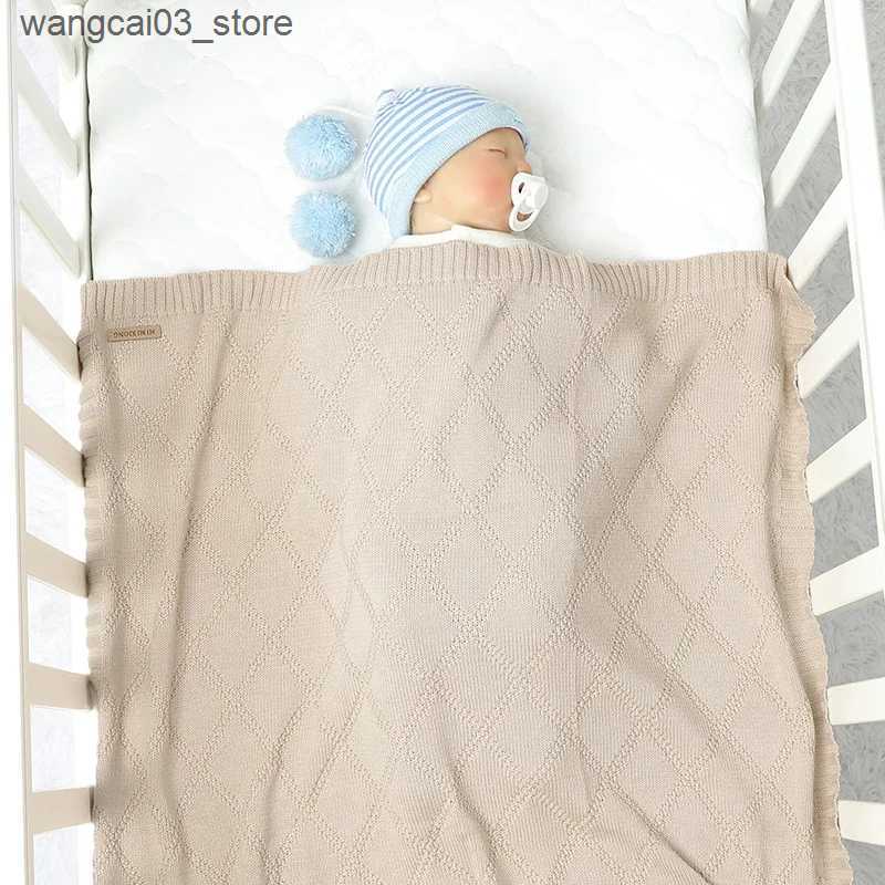 Blankets Swaddling Cotton Baby Blanket Knitted Infant Kid Bedding Sofa Quilt Plaid Solid Newborn Girl Boy Stroller Swaddle Wrap Super Soft 90*70CM L24