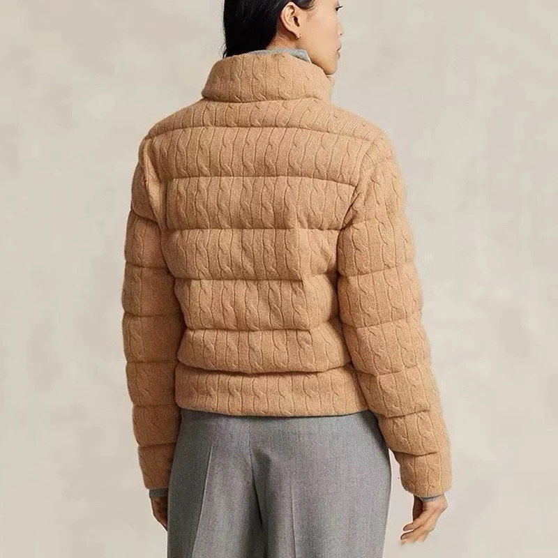 Womens wool knitted bread jacket white duck down jacket down jacket fashionable warm jacket high-quality winter y2k 241009