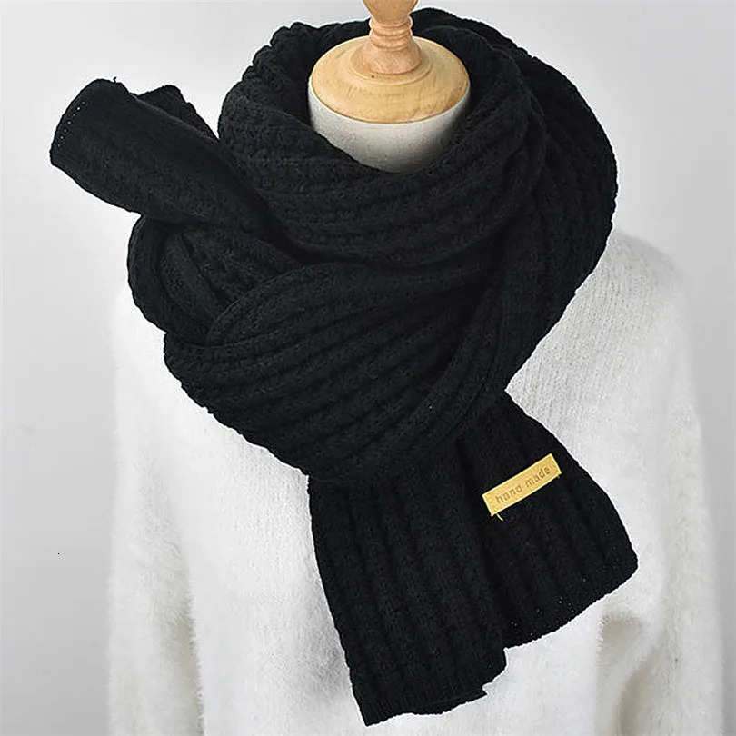Korean WomenS Knitted Scarf Winter Wild Student Warm Ladies White Black Thick Long Woman Scarf 241009