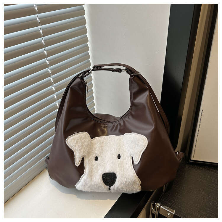 Cute Plush Dog Backpack 2024 New Casual Commuter Fashionable, Simple, High Beauty Shoulder Bag