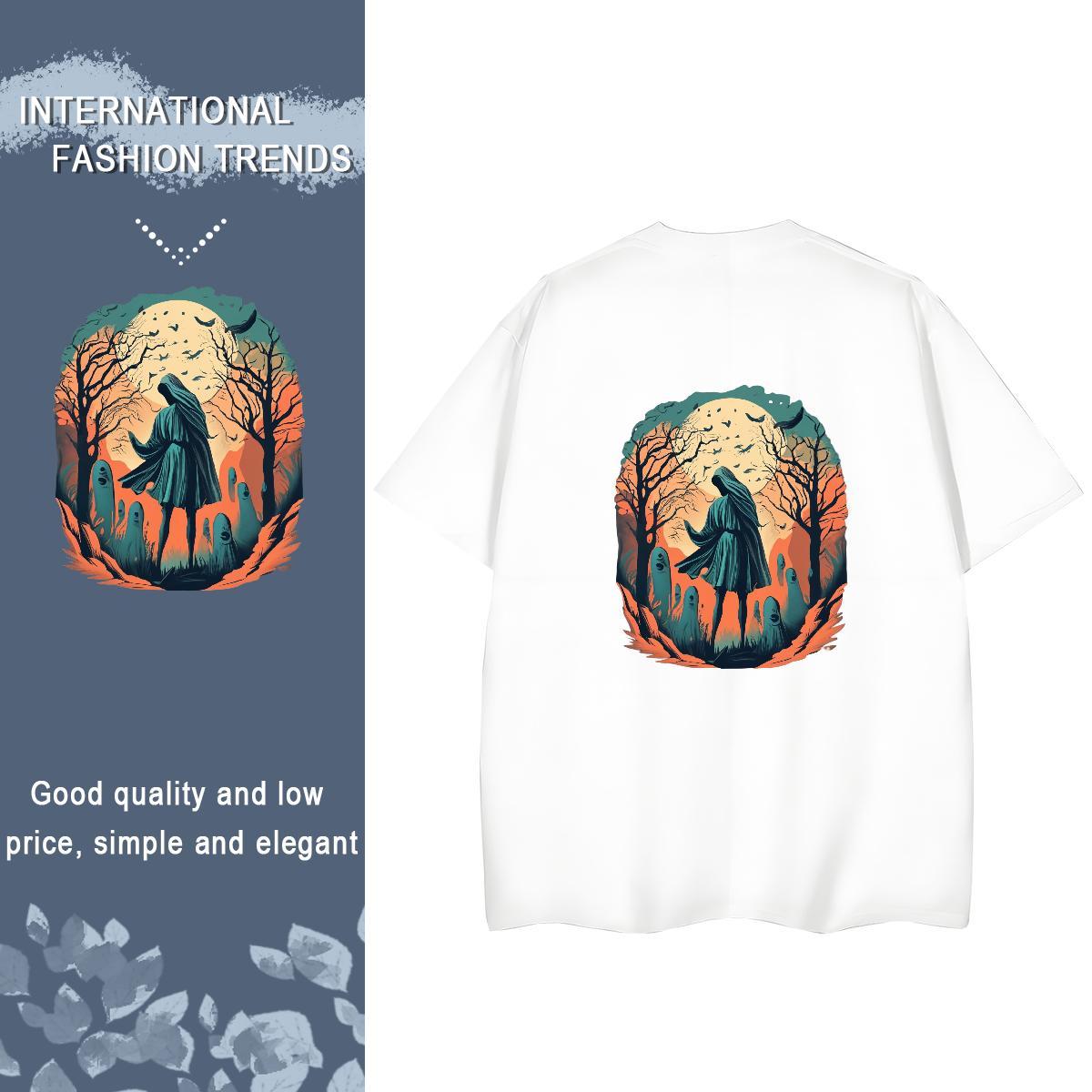 Casual New T Shirt For Woman 100% Cotton 230g Breathable Crew Neck Home Outdoor skull Women Tees High quality Custom Print Plus Size Tops