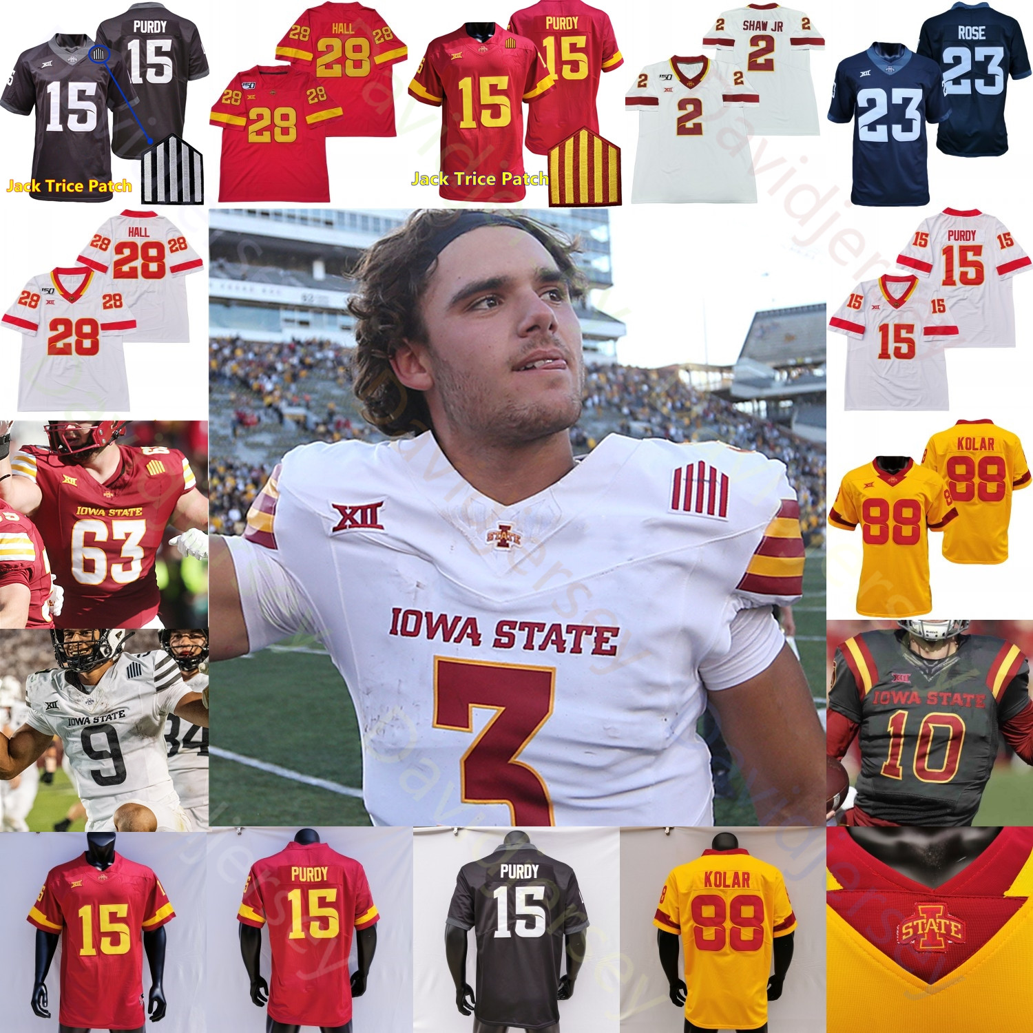 Iowa State Cyclones ISU Football Jersey NCAA College Brock Purdy Rocco Becht Jayden Higgins Jaylin Noel Jaylon Jackson Abu Sama III Hansen Singleton Cooper