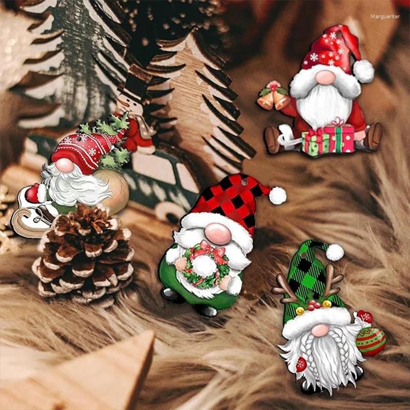Christmas Tree Ornaments Wooden Gnome Hanging Decorations, Santa Elf Crafts Xmas Party Supplies, Set of 3