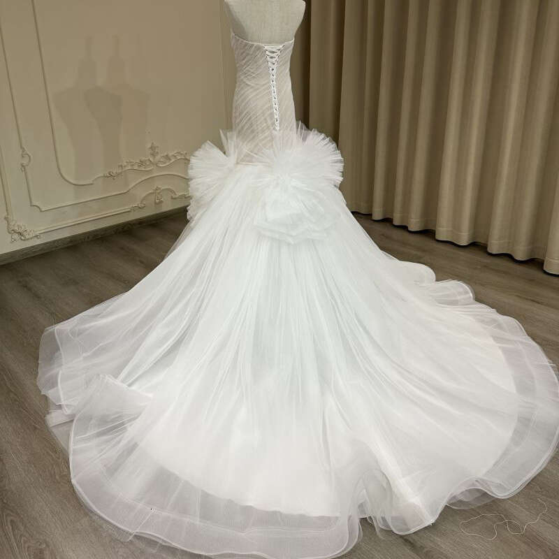 2024 new bandeau pleated simple style white fishtail skirt wedding toast