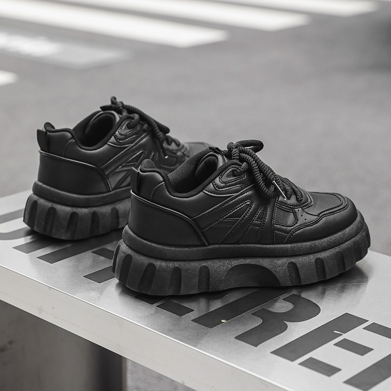 Student Thick soled Sneakers Versatile Trendy Ins Maillard Dad Pure Black Casual Fashion Men's Board Shoes