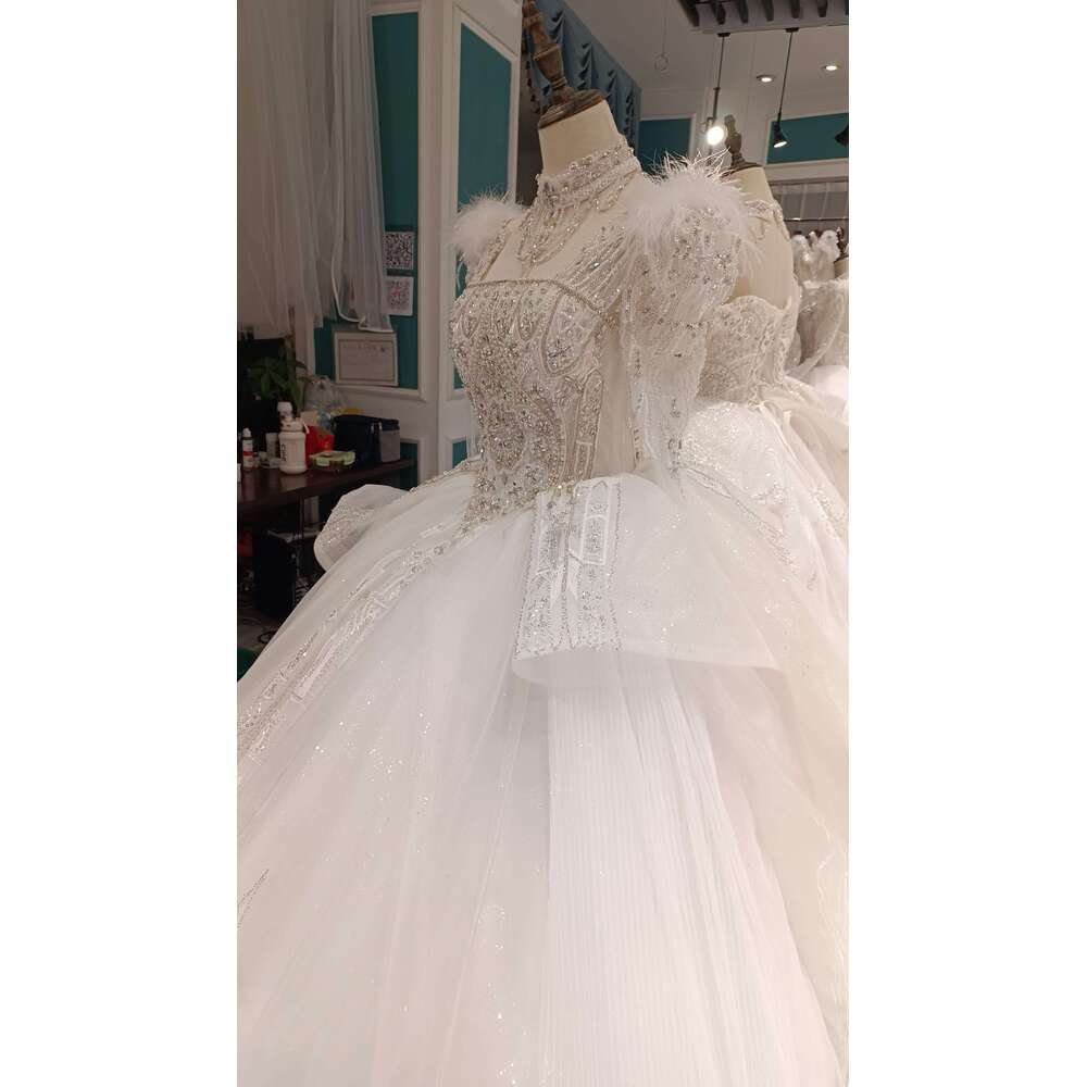 Green Collection New Design BEADS long sleeves wedding Dress glitters Crystals Ball Gown Bridal dresses