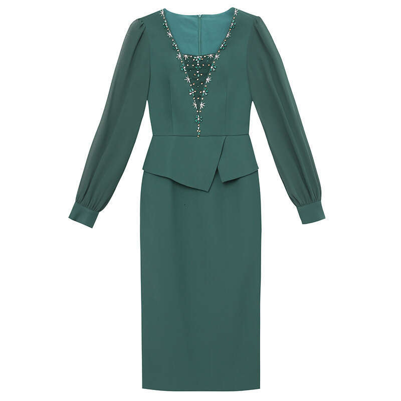 Red Dress Autumn New Collection 2024 High end Nail Diamond Formal Occasion Knee Over Hip Wrap Skirt