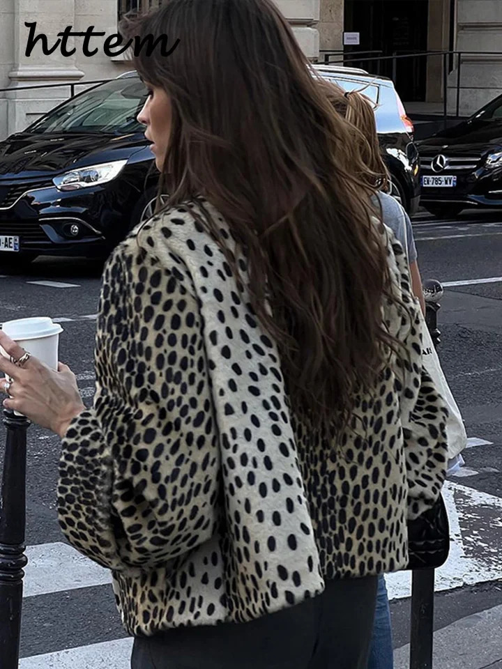 Elegant leopard print womens wool coat loose O-neck long sleeved womens jacket autumn womens retro streetwear 241007