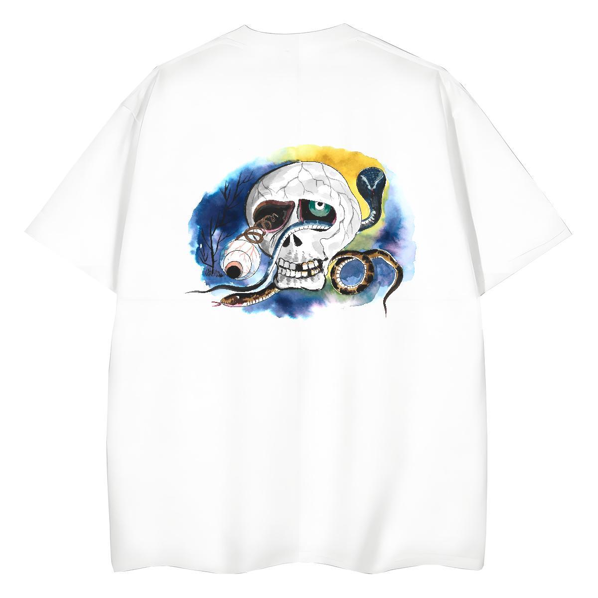 2024 Women T Shirts 230g Cotton Breathable Short Sleeve Street Wear skull Unisex Tshirts Loose DIY Printed Clothes Shirt