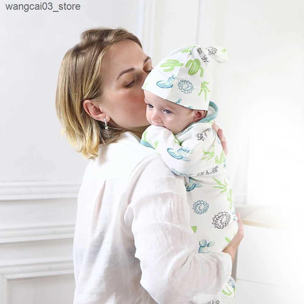 Blankets Swaddling Insular Soft Baby Swaddle Muslin Blanket Printed by Cute Animal and Zipper Wrap Swaddling Blanket + Hats Set L240910