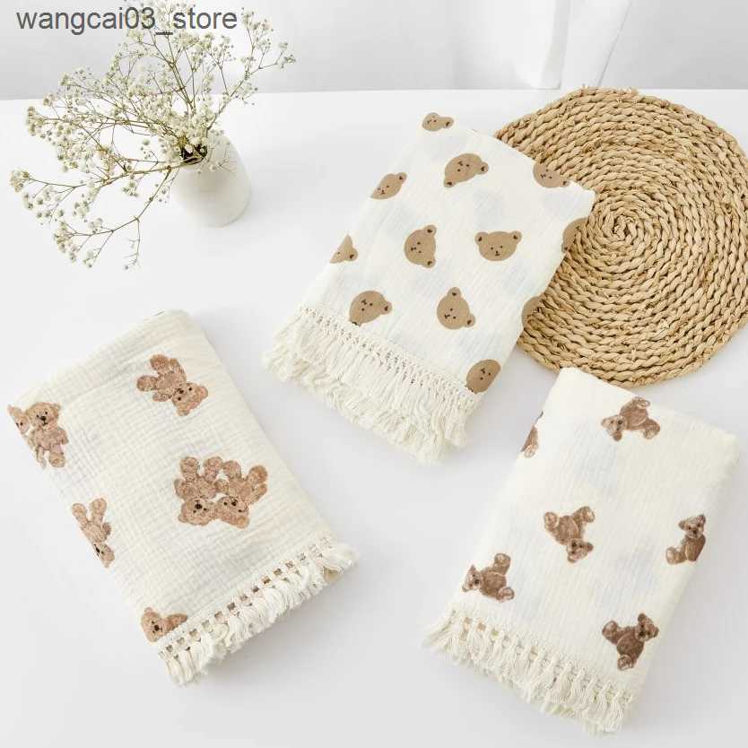 Blankets Swaddling Organic Baby Blankets Muslin Swaddle For Newborn Fringe Double Layer Cotton Summer Blanket Bed Comforter Infant Baby Stuff Bebe L24