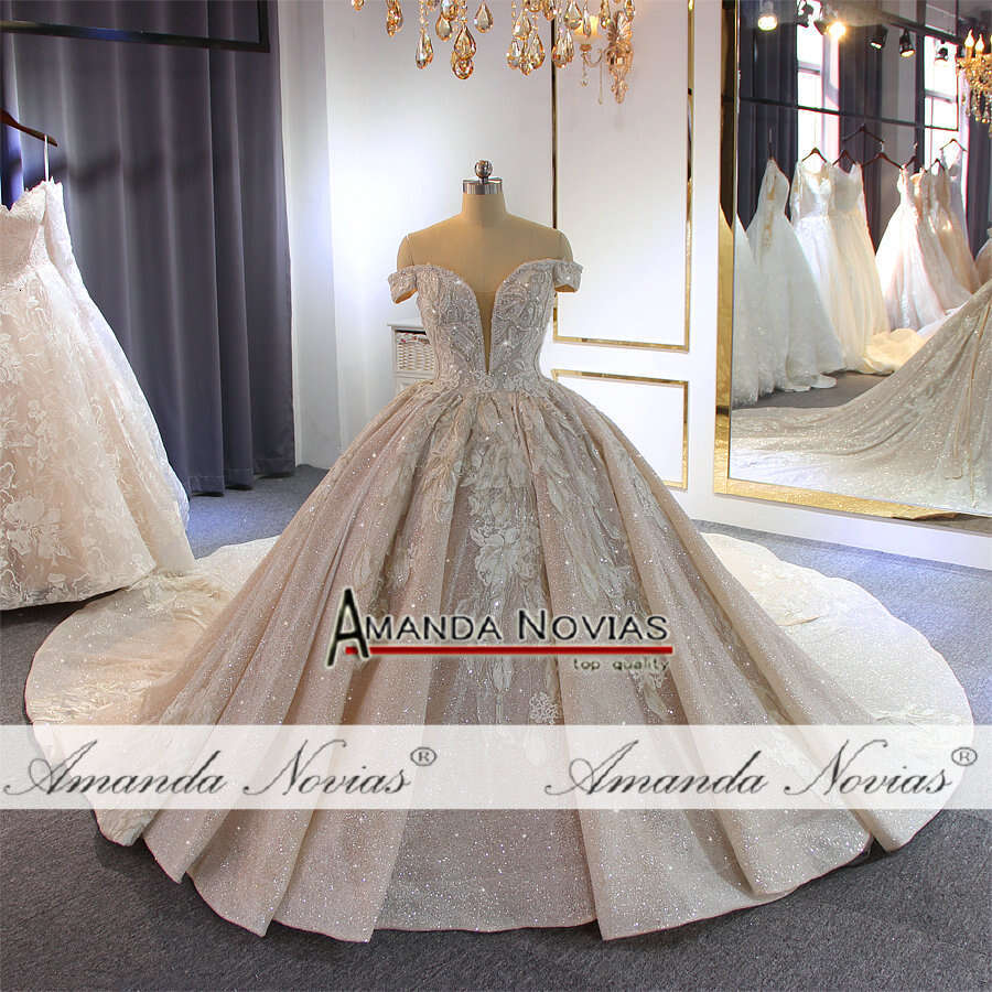 Beading Wedding Off Shoulder Long Train New Bridal Dress Novias