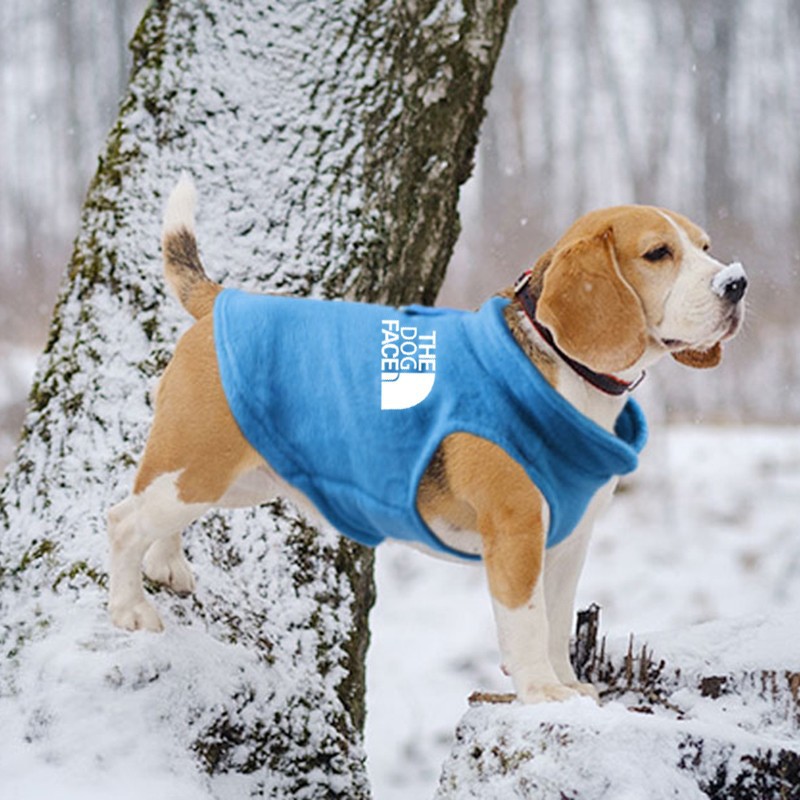 Soft Warm Fleece Dog Vest, Designer Dog Apparel The Dog Face Pet Winter Coats for Small Medium Dogs Puppy Pullover Fleece Jacket with Leash Ring Blue 