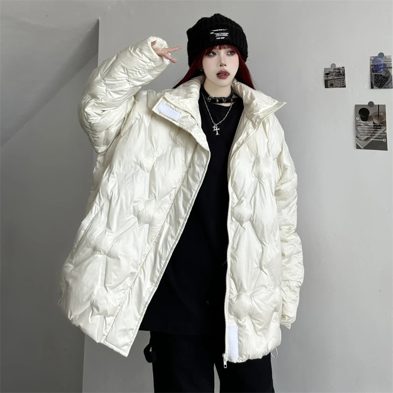 Apricot Down Jacket Womens Thick Coat American Street Clothing Y2K Style Duck Down Womens Winter Solid Short Coat 241009
