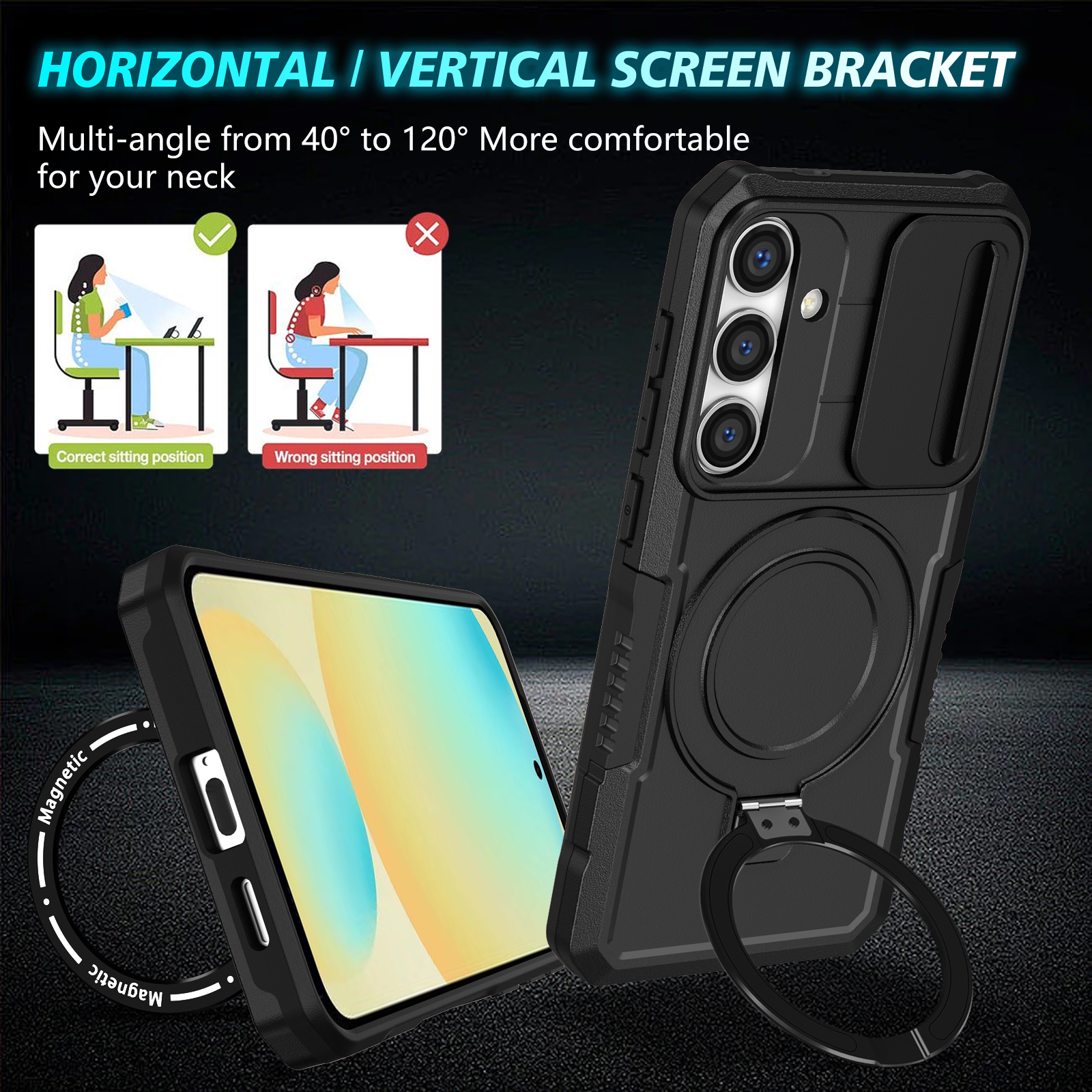 Slide Window Camera Protection Heavy Duty Shockproof Armor Bracket Ring Stand Magnetic For Magsafe Wireless Charging Case For Samsung S21 S22 S23 FE S - view 8