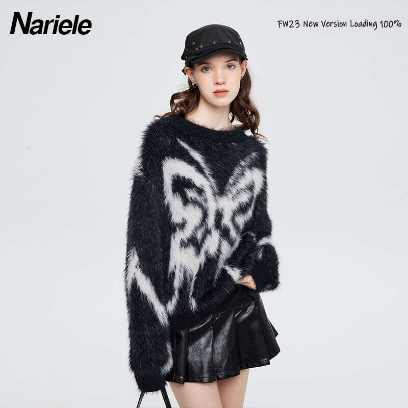 HeyHenry 2023 Autumn/Winter Monsoon Women's Headwear Butterfly Pattern Jacquard Mohair Knitted Sweater