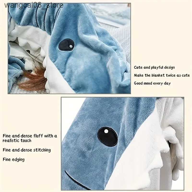 Blankets Swaddling 1pc New Shark Blanket For Adult Wearable Winter Warm Blanket Hooded Playsuit Onesie Funny Sleeping Bag For Slumber Party L240910