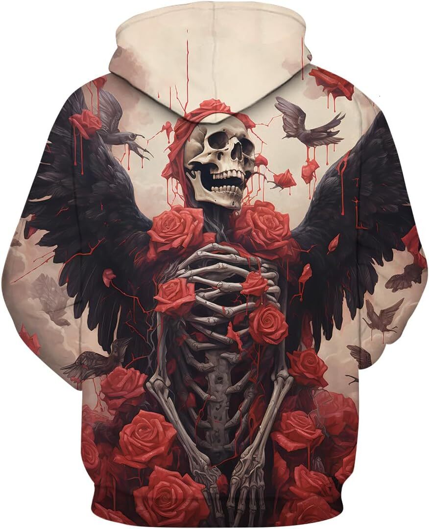 Hoodie for Mens Womens Vintage Demon Rose Skeleton 3D Printing Hoodies Hooded Psychedelic Floral Skull Hoodie Sweatshirts Graphic Pullover Long Sleeve