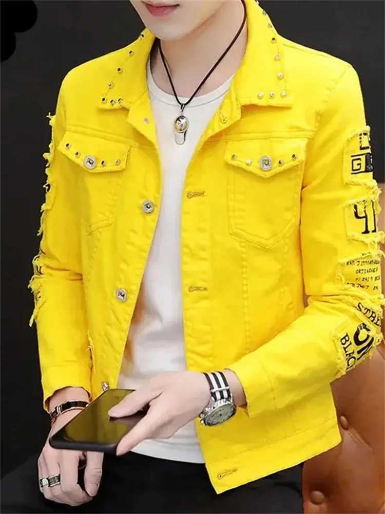 Mens Denim Jacket Spring/Summer Personalized Design Denim Jacket Mens Slim Fit Solid Color Handsome Edition W250103