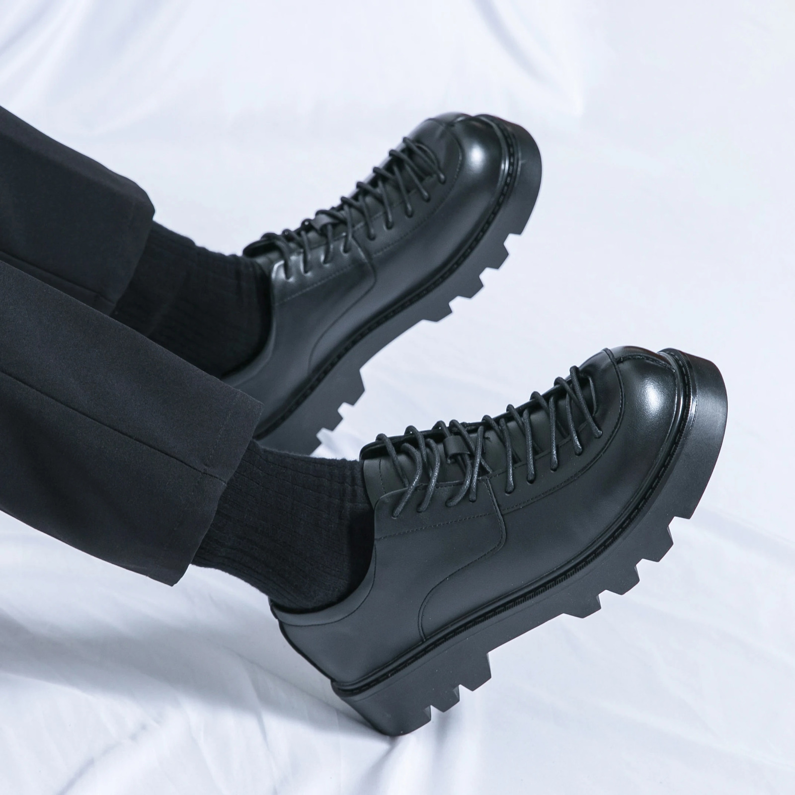 n Thick soled Mens Leather Shoes Dress Shoes Casual Korean Style Gentleman Elegant Office Oxford Shoes Black 241007