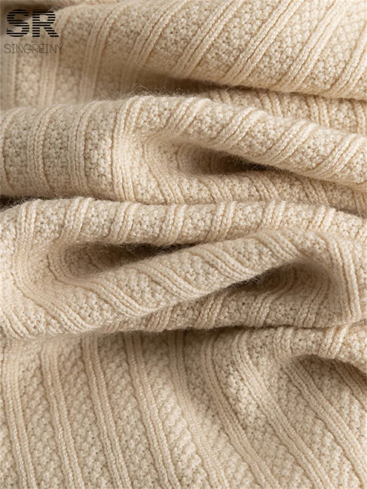 SINGREENY French style Knitted 2-piece Womens Pocket Single Chest Polo Neck TopPants Fashion 2-piece Set 241010