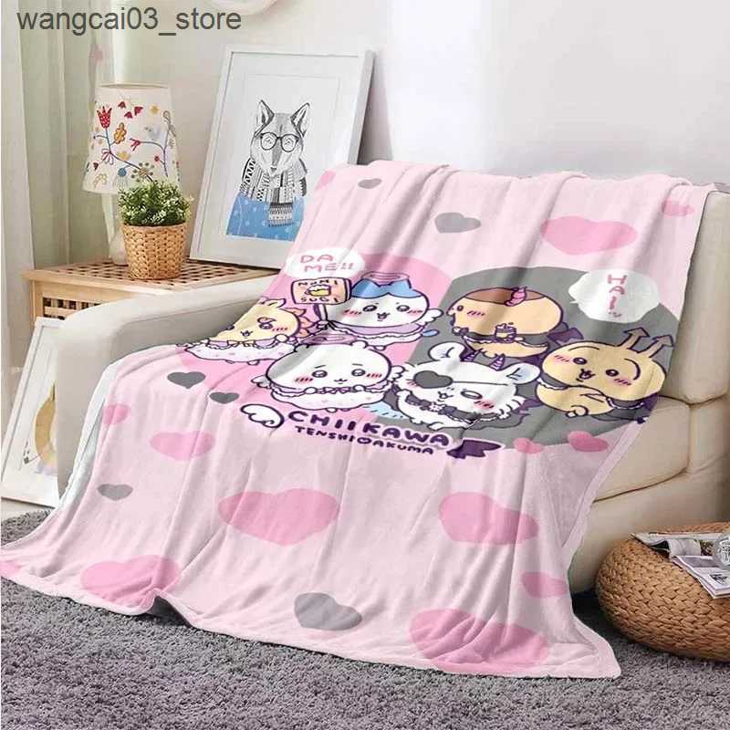 Blankets Swaddling Cartoon Chiikawa Pattern Throw Blanket Light Weight Blanket for Living Room Bedroom Kidsroom Warm Blanket Christmas Gift L240910