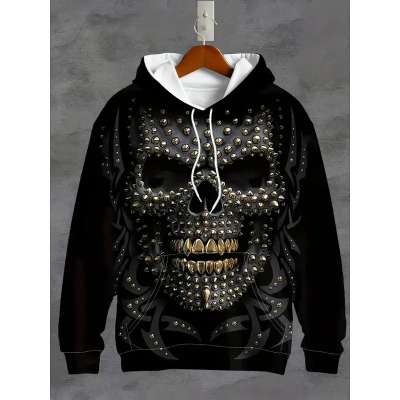 Mens Casual 3D Printed Skull Graphics Hoodie Drawstring Comfortable Super Dalian Sweatshirt Spring And Autumn Clothin 241010