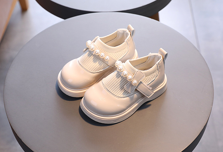 Children's Girl Baby Leather Shoes Pearl Beaded Fashion Princess Round Toe Heightening Cutefeet Casual Comfortable Student Shoes Sizes 21-30