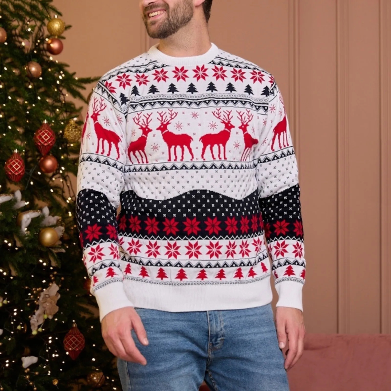 Men Christmas Sweater Thicken Knitwear Soft Loose Xmas Jumpers Winter Knitted Sweaters Couples Christmas Matching Outfits 241009