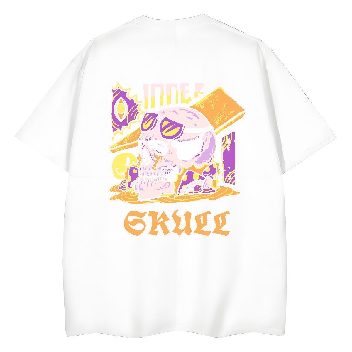 2024 T-Shirts 230g Cotton Crew Neck Breathable Daily Outfit skull Couples T Shirts Loose Customized Print Tops Shirt