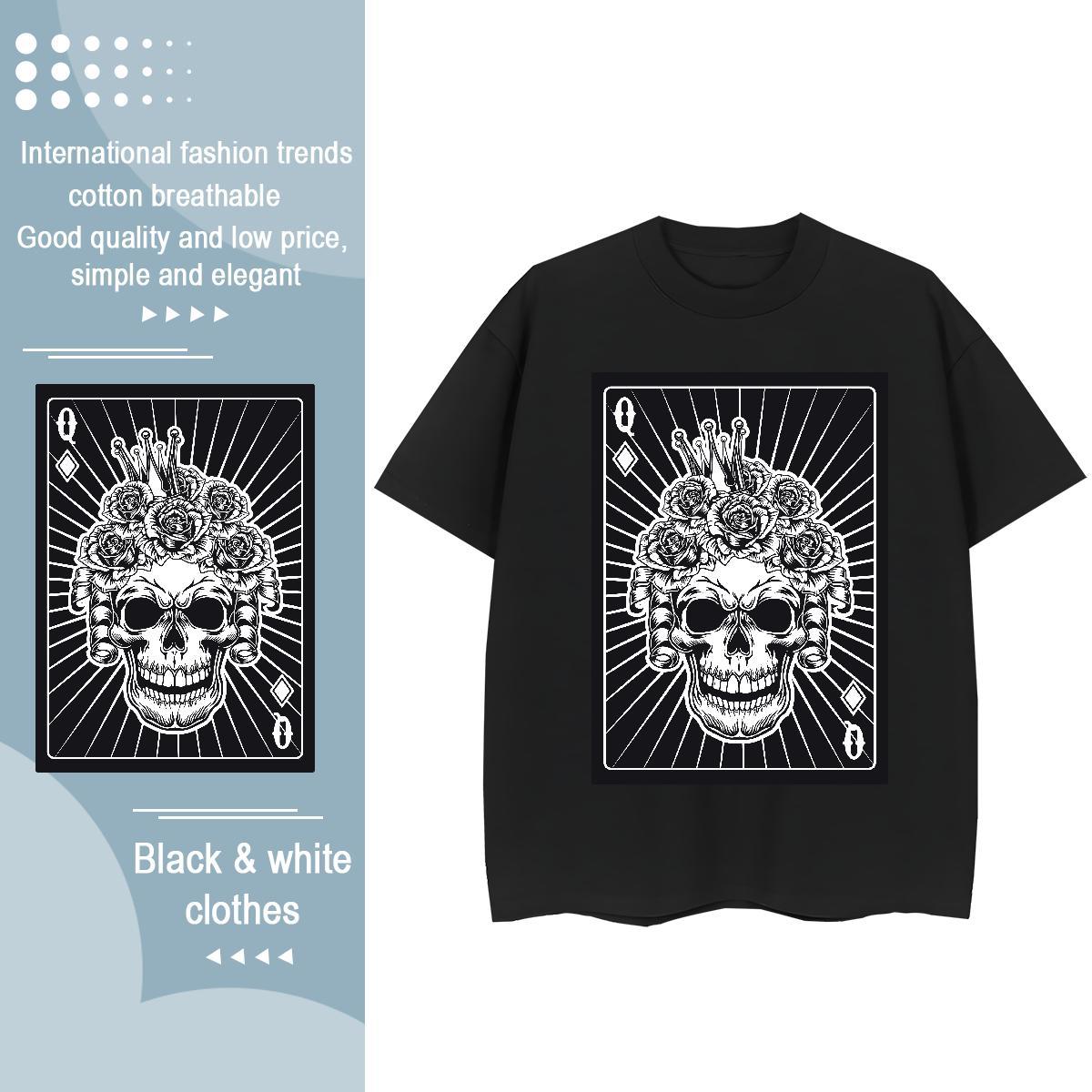 Fashion T-Shirts for Women 100% Cotton 230g Crew Neck Breathable Street skull Woman Tshirt Female Plus Size Cartoon Top Shirts