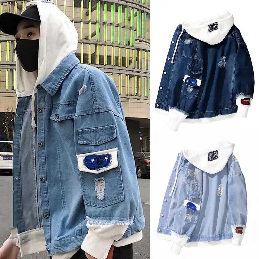 Fashion denim jacket mens jacket Contrast Color Daily Wear Relaxed Fit single corset jacket W241011