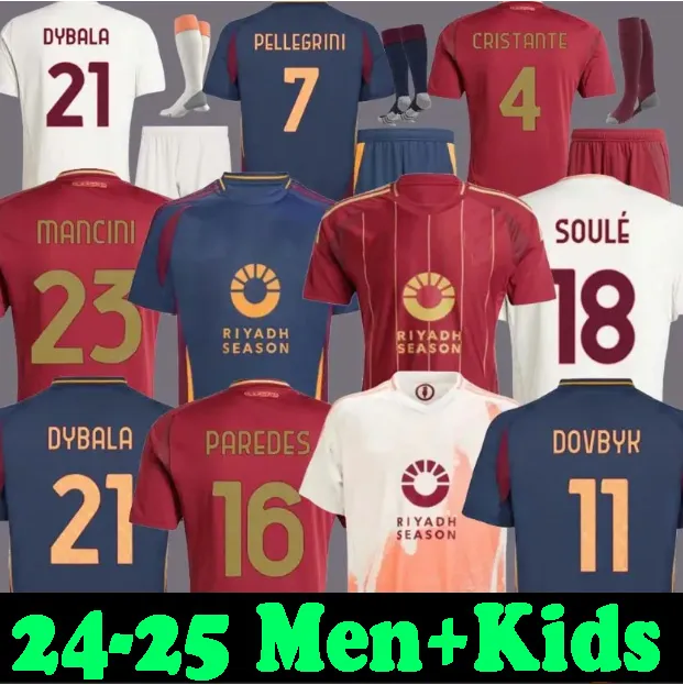 as soccer jersey football shirt 24 25 abraham paredes dybala mancini e le fee zalewski el shaarawy rome 2024 2025 men kids kit sets uniforms 3rd third